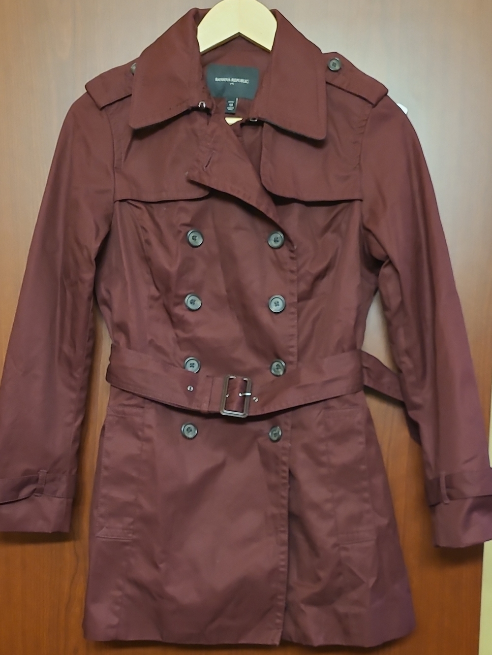 Banana Republic Burgundy Trench Jacket, Double Breast Closure, Matching Belt